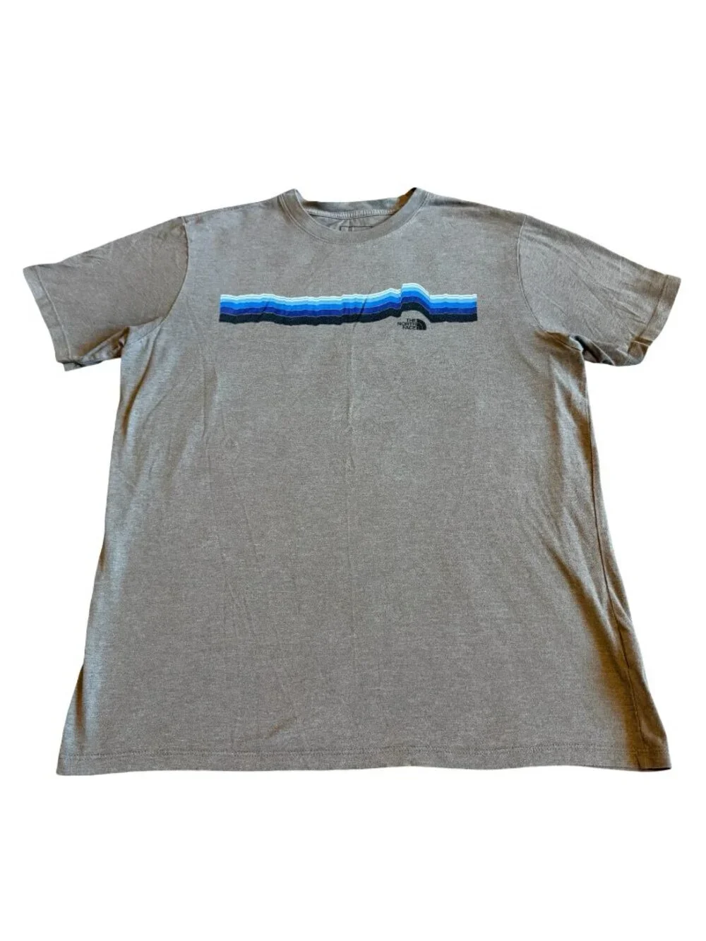 The North Face Grey T-Shirt Blue Detail Logo Stretch Classic Short Sleeve Large